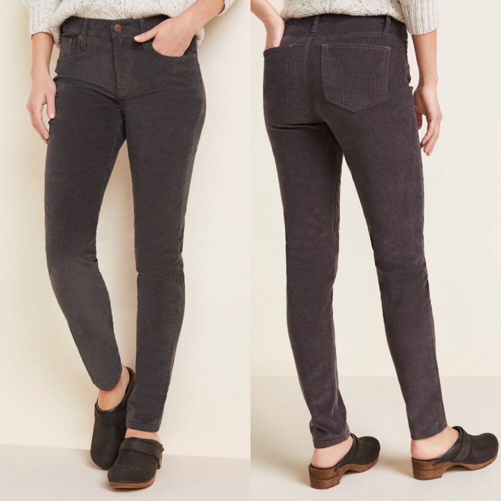 Garnet Hill Organic Cotton Slim Leg Corduroy Pants Womens 18 Gray